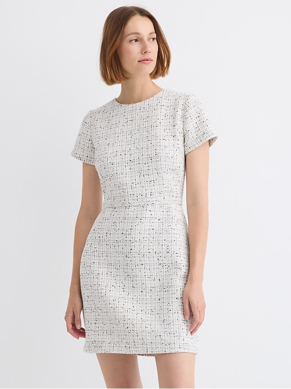 LOFT White Tweed Short Sleeve Sheath Dress
